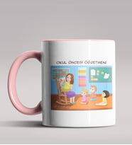 Kişiye Özel Okul Öncesi Öğretmeni Tasarımlı Siyah Renk Kupa 2 (Pembe)