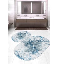 Dijital Baskılı Kaymaz Taban Yıkanabilir Oval 2'li Klozet Takımı Banyo Paspası NOKZ-SD-1035 (Mavi)