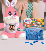 Kişiye Özel Peluş Tavşan Ve Renkli Micro Blocks Lego (Mavi)