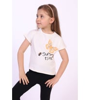 Toontoy Kız Çocuk Summer Time Baskılı Tişört (Ekru)