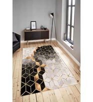 Dijital Baskılı Yıkanabilir Kaymaz Modern Renkli Salon Halısı Mutfak Halısı Yolluk ND-HY-1122 (Siyah)