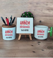 Annem Birtanemsin Hediye Sepeti Kupa Bardak T Kulplu, Kalemlik ve Dekoratif Taş Anneye Doğum Günü Anneler Günü Hediyesi (Model 8)