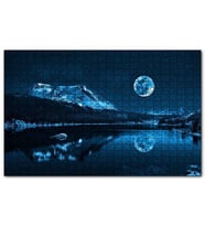 Cakapuzzle Karlı Dağ, Orman, Göl ve Süper Ay Puzzle Yapboz MDF (Ahşap) (1000 Parça)