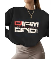 unisex Elmas ölümsüzlüğü - modern Baskılı Sweatshirt kadın 3 iplik şardonlu erkek bisiklet yaka (Siyah)