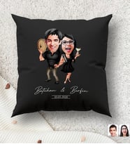 BK Gift Kişiye Özel Sevgililer Karikatürlü Premium Kumaş Siyah Kırlent Yastık, Ev Hediyesi, Ev Dekorasyonu, Kişiselleştirilmiş Yastık, Dekoratif Hediye (Model 13)