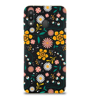 PrinfiFy Samsung Galaxy M20 Uyumlu Lansman Kılıf Çiçek Tasarımlı İçi Kadife Kapak (Siyah)