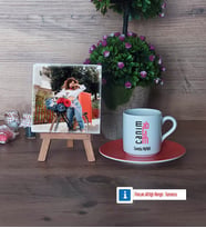 Ablaya Hediye Fotoğraflı Dekoratif Taş, Ahşap Altlıklı Türk Kahvesi Fincanı Hediye (Model 8)