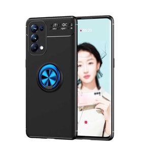 Oppo Reno 5 5G Kılıf Yüzüklü Magnetli Ravel Case (Siyah-Mavi)