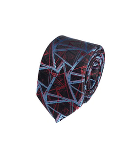 Cengiz İnler Geometrik Desen Desenli Mendilli Mikrofiber Erkek Kravat (Siyah-Kırmızı)