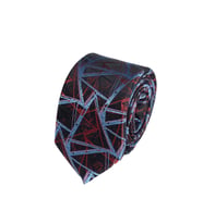 Cengiz İnler Geometrik Desen Desenli Mendilli Mikrofiber Erkek Kravat (Siyah-Kırmızı)
