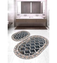Dijital Baskılı Kaymaz Taban Yıkanabilir Oval 2'li Klozet Takımı Banyo Paspası NOKZ-HY-1237 (Çok Renkli)