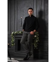 SAN&FA REGULAR FİT YARIM BALIKÇI YÜNLÜ ERKEK TRİKO KAZAK (Siyah)