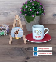 Pedagog Türk Kahvesi Fincanı Ahşap Altlıklı ve Fotoğraflı Ahşap Anahtarlık Hediye (Model 3)
