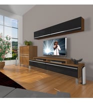Decoraktiv Ekoflex 6y Mdf Krom Ayaklı Tv Ünitesi Tv Sehpası (Siyah - Ceviz)