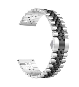 Samsung Galaxy Watch Active 2 44mm Kordon 20mm Şeritli Metal Kordon 36 (Gümüş-Siyah)