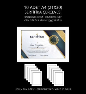 10 Adet A4 Çerçeve - Mdf Çerçeve - Fotoğraf Çerçevesi - 21x30 Sertifika Çerçevesi (Beyaz)