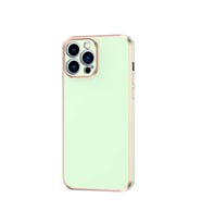 Apple iPhone 12 Pro Max Kılıf Kenarları Gold Kamera Korumalı Renkli Pastel Silikon Siyah BARK (Yeşil)