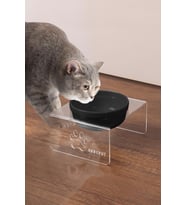 Tekli Seramik Dekoratif Kedi Ve Köpek Pleksi Mama & Su Kabı Kedi Paspası (Siyah)