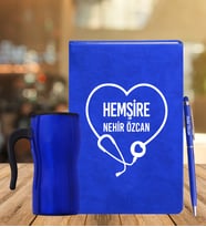 Kişiye Özel Hemşire Tasarımlı Defter Kalem Ve Termos Seti (Model 2)