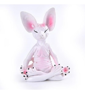 Dekoratif Yoga Yapan Kedi Biblo Meditasyon Minyatür 8 cm Sfenks Kedisi Dekor Masaüstü Ev Dekorasyon  (Beyaz)