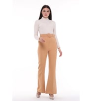 CEDY Kadın İspanyol Paça, Yüksek Bel, Kemerli Pantolon, Oversize Orijinal Kesim, C3004 YEŞİL (Camel)
