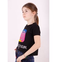 Toontoy Kız Çocuk Instagram Baskılı Tişört (Siyah)