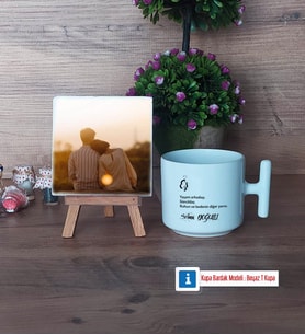 Eşe Hediye Fotoğraflı Dekoratif Taş, Kupa Bardak Beyaz Hediye (Model 12)