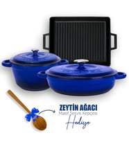 Lava Döküm 6X New Heritage Serisi Döküm Demir Tencere Tava Çeyiz Seti (Mavi)