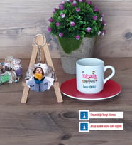 Matematik Öğretmeni Türk Kahvesi Fincanı Ahşap Altlıklı ve Fotoğraflı Ahşap Anahtarlık Hediye (Model 3)