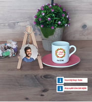 Yılbaşı Hediyesi Türk Kahvesi Fincanı Ahşap Altlıklı ve Fotoğraflı Ahşap Anahtarlık Hediye (Model 6)