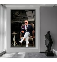 Metal Çerçeveli Atatürk Cam Tablo (Siyah)