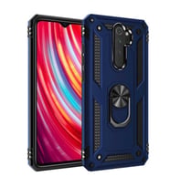 Xiaomi Redmi Note 8 Pro Uyumlu Kılıf Standlı Manyetik Yüzüklü Military Magnetic Ring Polycarbonate and TPU Case (Lacivert)