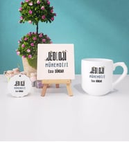 Jeoloji Mühendisi Kupa Bardak Lacivert Dekoratif Taş Baskı Anahtarlık (Model 8)