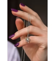 Papatya Silver 925 Ayar Gümüş İki Renk Dorika Toplu Yonca Kolye (Rodyum)