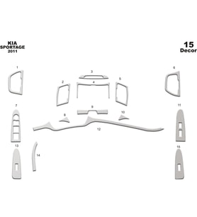 Meriç® Kia Sportage Ön Torpido Kaplama Maun 15 Parça 2011-2016 (Alüminyum)