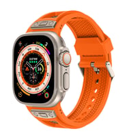 Watch Ultra 49mm KRD-117 Hava Alabilen Delikli Metal Süslemeli Desenli Silikon Kordon (Turuncu)