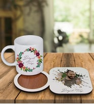 Kişiye Özel Tasarım Kupa Bardak Ve Fotoğraflı Ahşap Bardak Altlığı 99316 (Turkuaz)