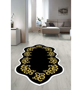 Dijital Baskılı Kaymaz Taban Yıkanabilir Lazer Kesim Salon Halısı Yolluk NLZR-HT-1435 (Gold)
