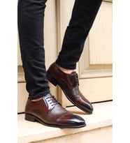 FAST STEP Hakiki Deri Kösele Erkek Klasik Ayakkabı 237MA574 (KAHVE)