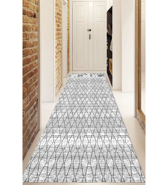 Dijital Baskılı Kaymaz Taban Yıkanabilir Modern Yolluk Ve Koridor Halısı NDU-HT-726 (Gri)