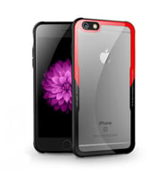 iPhone 6 Kılıf Kenarları Silikon Arka Kısım Temperli Cam Craft Kılıf (Siyah-Kırmızı)