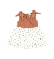 KD43047 Müslin Çiçek Desenli Kruvaze Elbise 6-9/9-12/18-24/24-36 Ay (Camel)