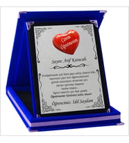 Kişiye Özel Kalp Tasarımlı Öğretmen 8 Temalı Kırmızı Plaket (Gümüş-Lacivert)