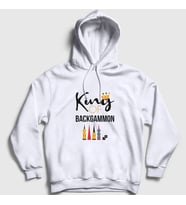 Presmono Unisex Beyaz King Of Backgammon Oyun Tavla Kapüşonlu Sweatshirt 418398tt (Beyaz)