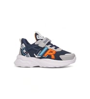 Günlük Erkek Kız Çocuk Sneaker Lastik Bağcıklı Cırtlı Hafif  Spor Ayakkabı 080 (Gri-Lacivert)