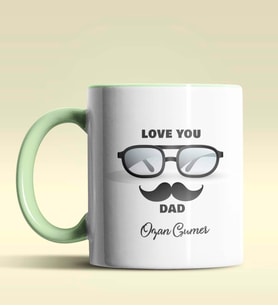 Kişiye Özel Love You Dad 2 Tasarımlı Siyah Kupa Bardak (Yeşil)