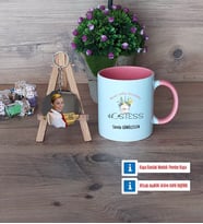 Hostes Kupa Bardak Beyaz ve Fotoğraflı Ahşap Anahtarlık Hediye (Model 6)