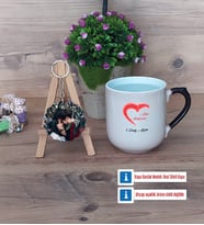 Sevgiliye Hediye Kupa Bardak Beyaz ve Fotoğraflı Ahşap Anahtarlık Hediye (Model 10)
