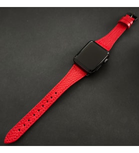 vagave Apple Watch Kadın Klasik Deri Kordon İsme Özel 3-4-5-6-7 / 42&44mm (Kırmızı)