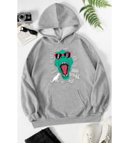 Unisex T - Rex Baskılı Sweatshirt (Gri)